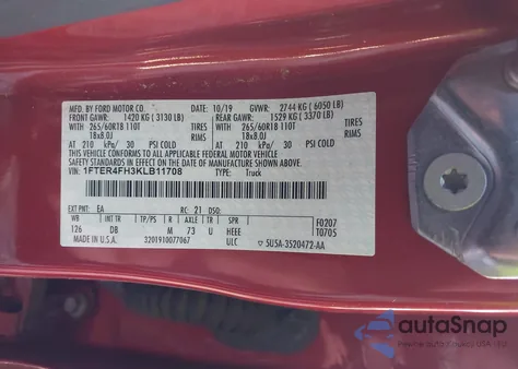 2019 Ford Ranger Lariat from USA, damaged, VIN 1FTER4FH3KLB11708